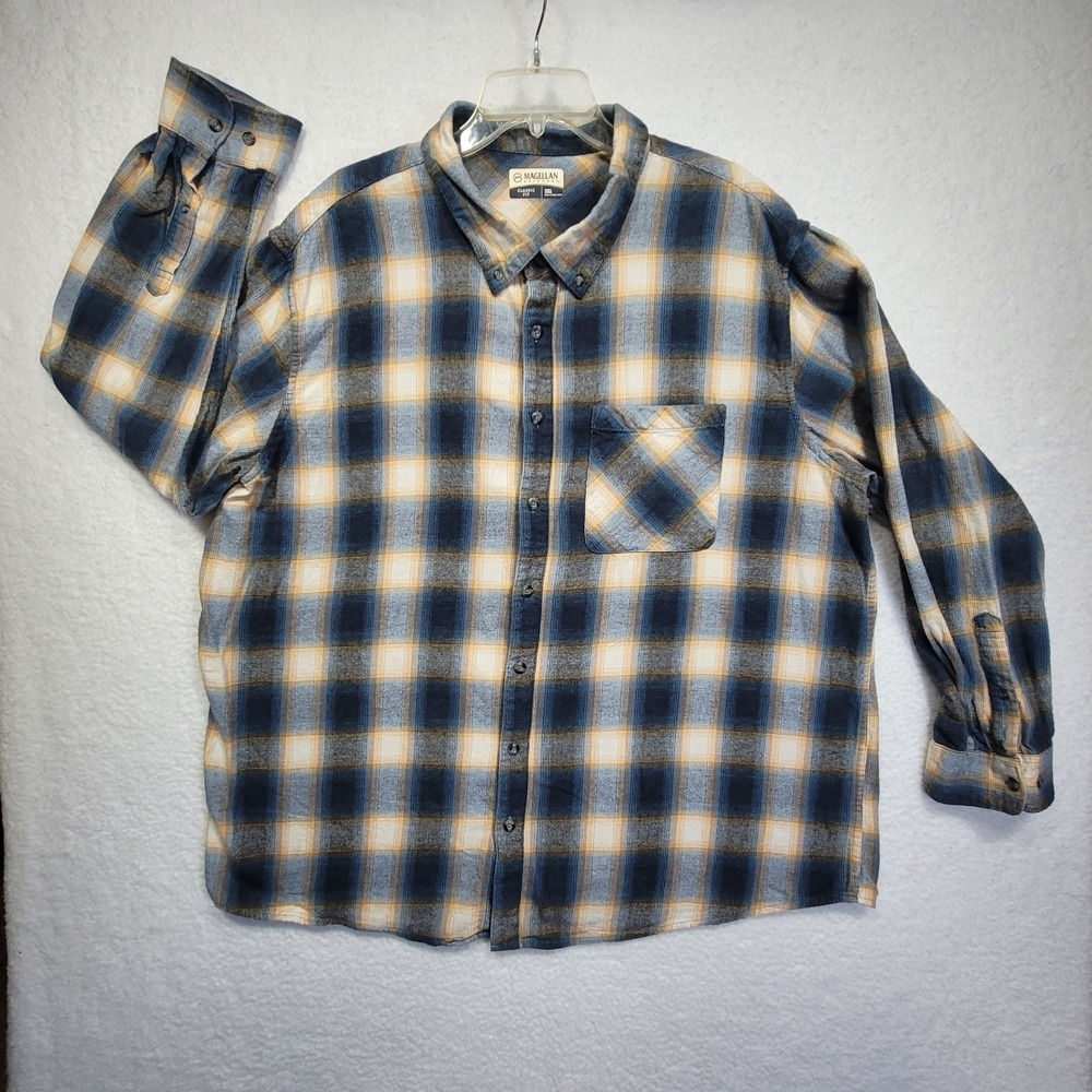 Magellan Outdoors Canyon Creek Flannel Men Classic Fit 3XL Blue Yellow Plaid